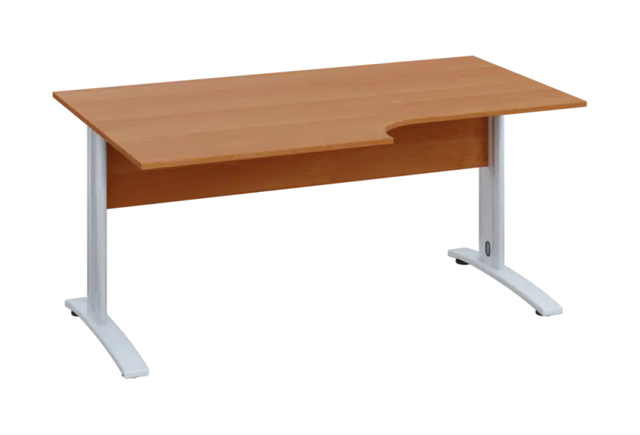 ERK 28 - 168 stůl kancelářský, rohový, levý, kovová podnož bílá, deska 25 mm, široký 1600 mm, olše jantar